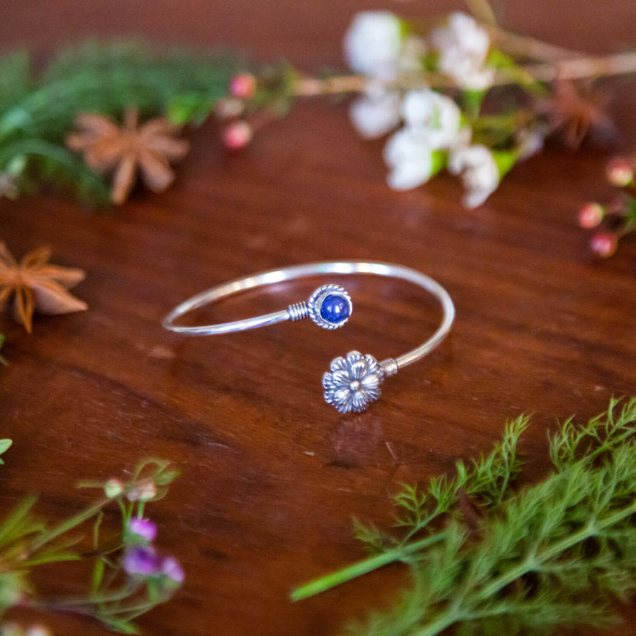 Lotus Flower &  Blue/Purple Stone Bracelet