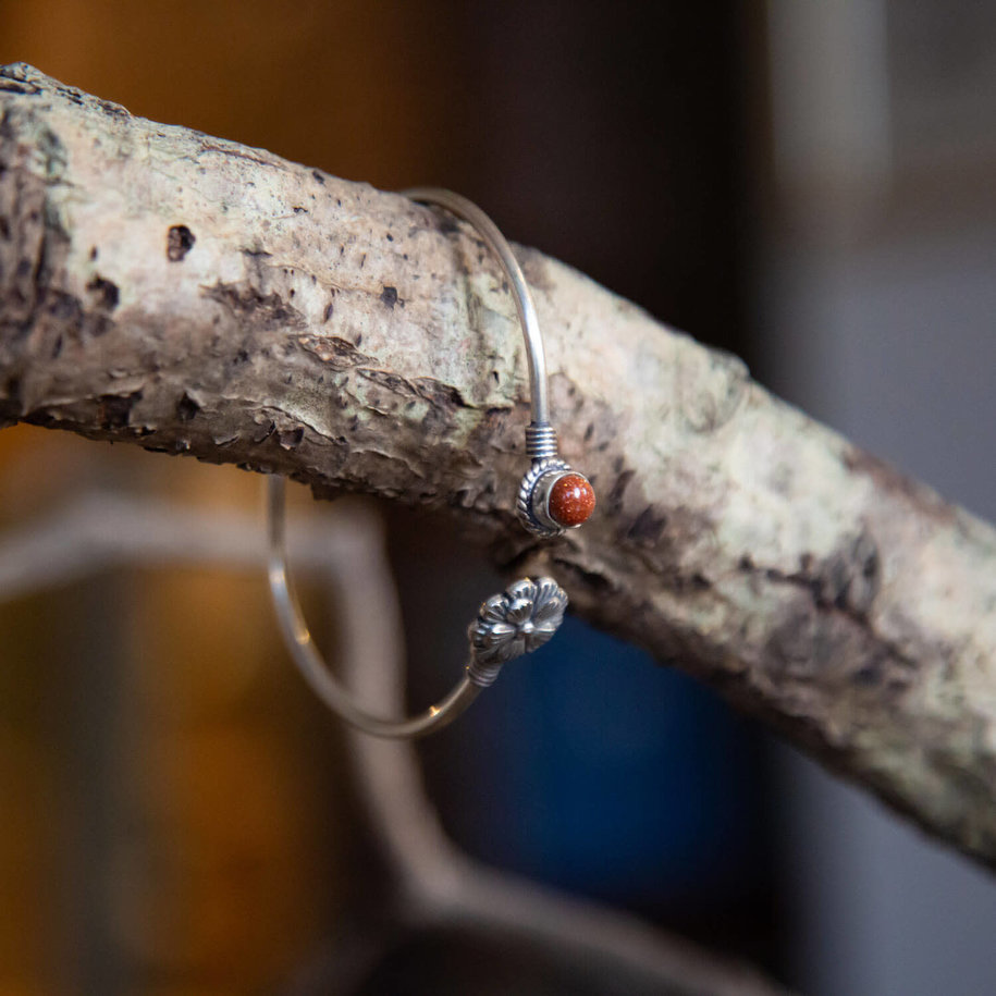 Lotus Flower & Brown Stone Bracelet