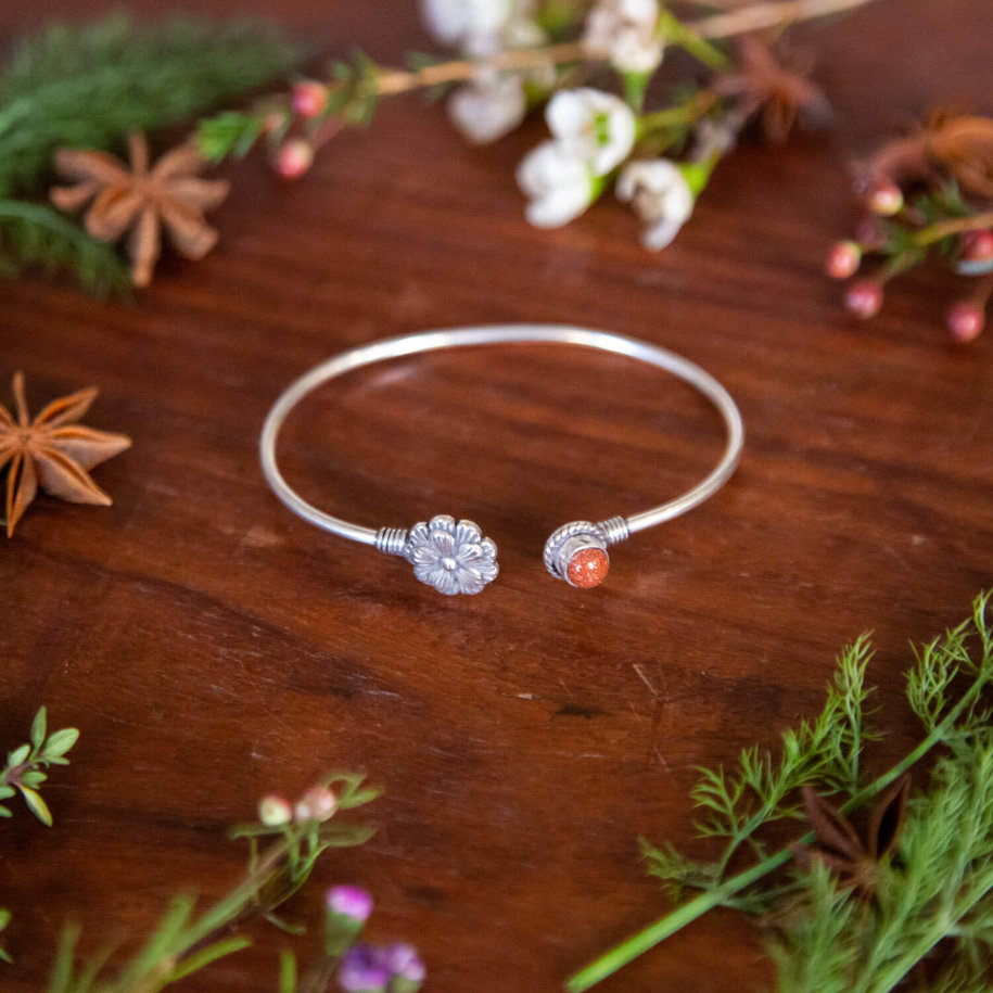 Lotus Flower & Brown Stone Bracelet