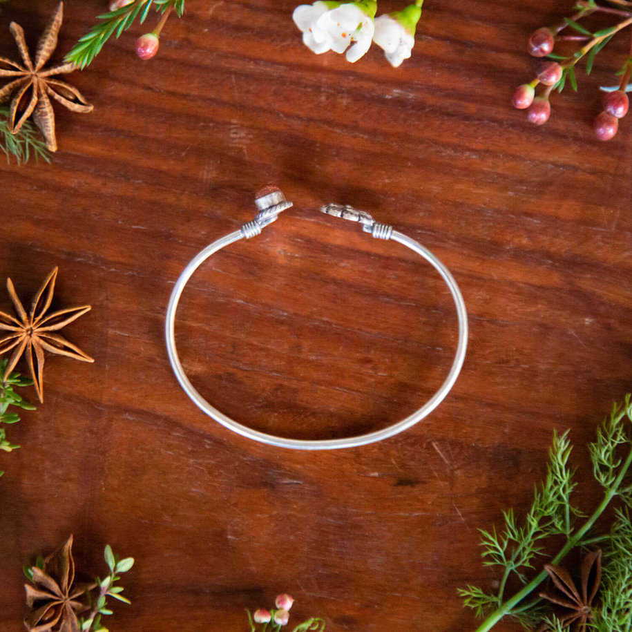 Lotus Flower & Brown Stone Bracelet