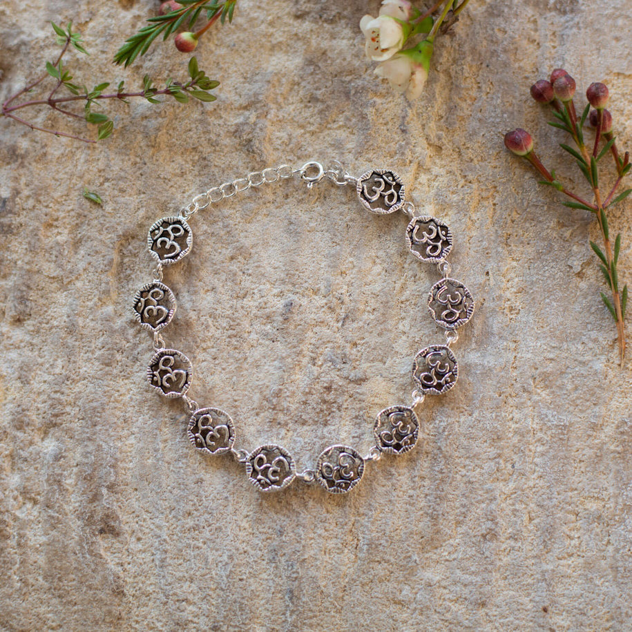 Silver Om Circle Bracelet