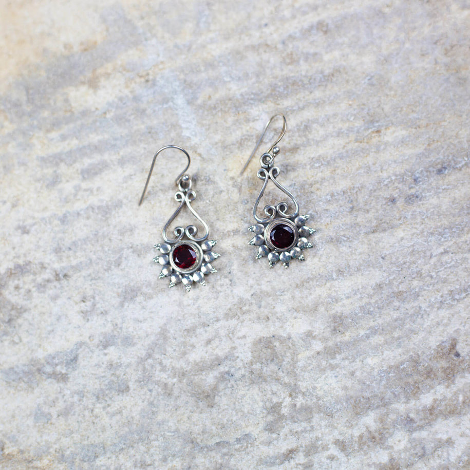 Silver & Garnet Drop Earrings