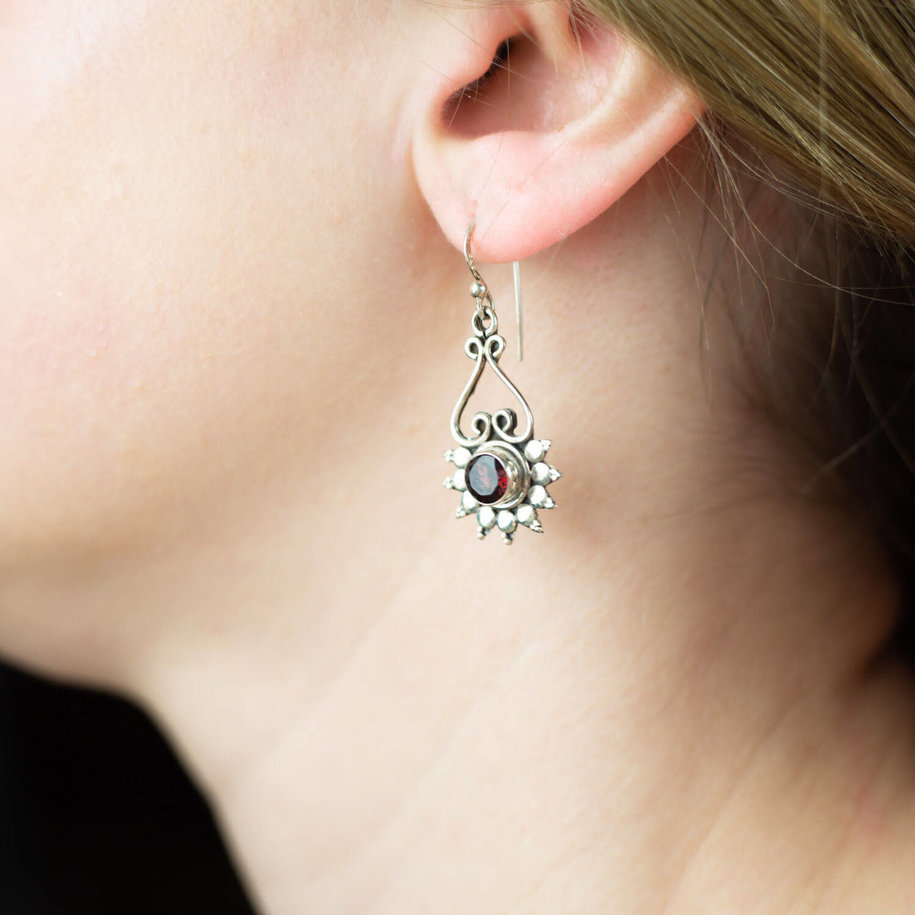 Silver & Garnet Drop Earrings