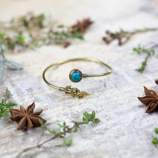 India - Jewellery & Gifts Leaf & 'Turquoise' Stone Bracelet