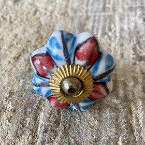 Blue & Red Flower Ceramic Knob