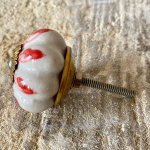 Red & White Flower Ceramic Knob