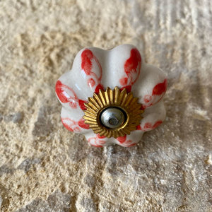 Red & White Flower Ceramic Knob