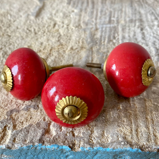 India - Handicrafts Burnt Red Round Ceramic Knob