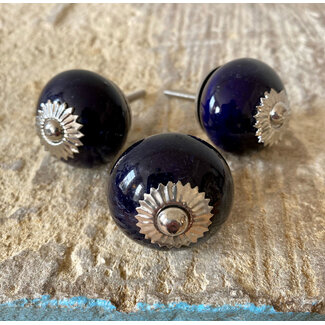 India - Handicrafts Dark Blue & Silver Round Ceramic Knob India - Handicrafts Dark Blue & Silver Round Ceramic Knob