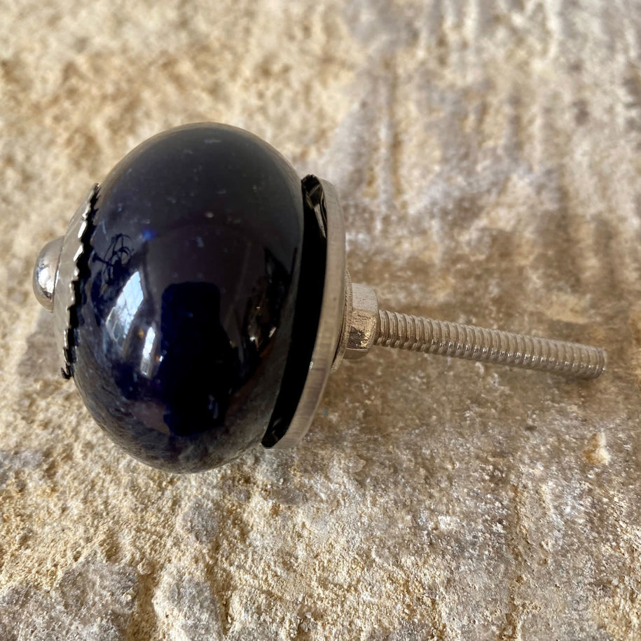 Dark Blue & Silver Round Ceramic Knob