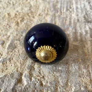 Dark Blue & Brass Round Ceramic Knob