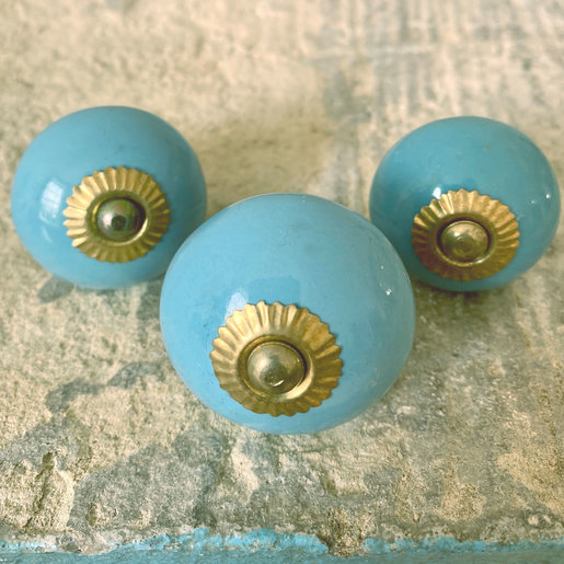 India - Handicrafts Sky Blue Round Ceramic Knob