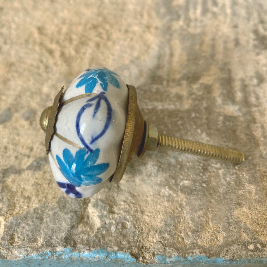 Blue & Gold Flower Ceramic Knob