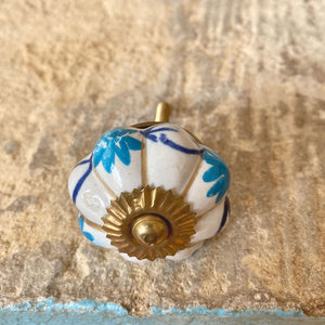 Blue & Gold Flower Ceramic Knob