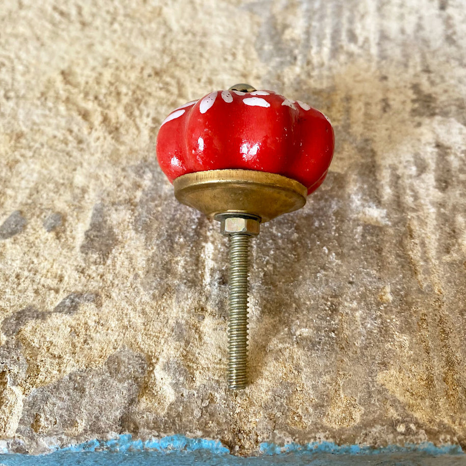 Burnt Red with White Petals Ceramic Knob
