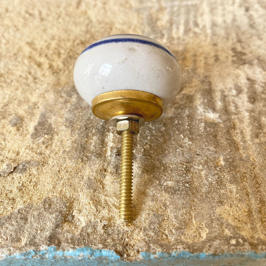 Blue Line & White Round Ceramic Knob