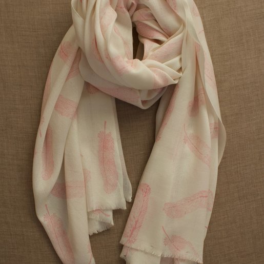 India - Textiles Himalayan Wool Pink Block Print Feather Shawl