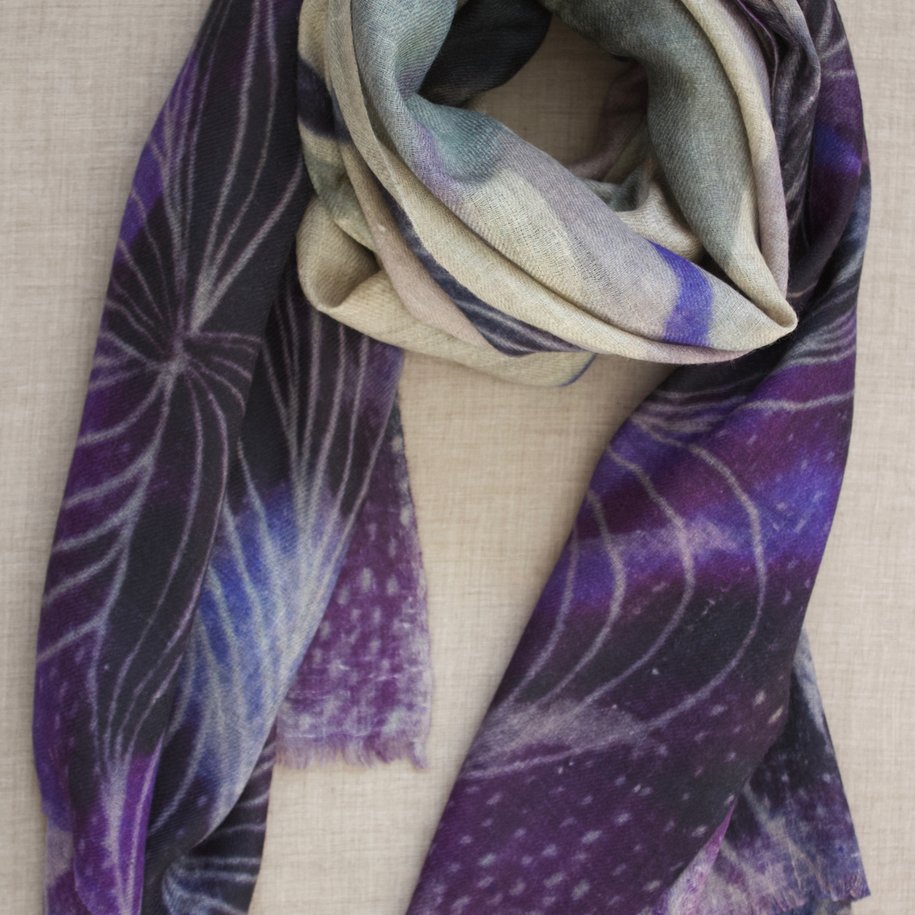 Pure Cashmere Pashmina - Abstract Purple