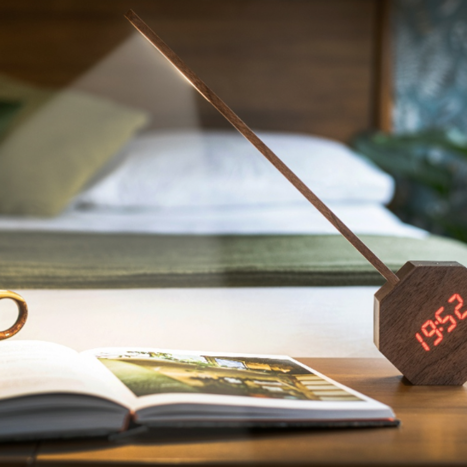 Octagon One Plus Alarm Desk Light - Walnut