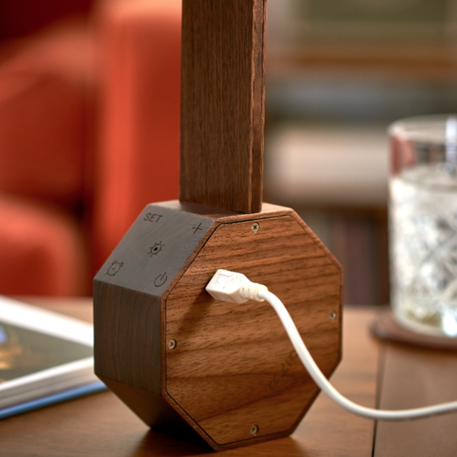 Octagon One Plus Alarm Desk Light - Walnut