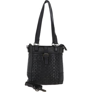 Leather Lattice Handbag Grey ( L)