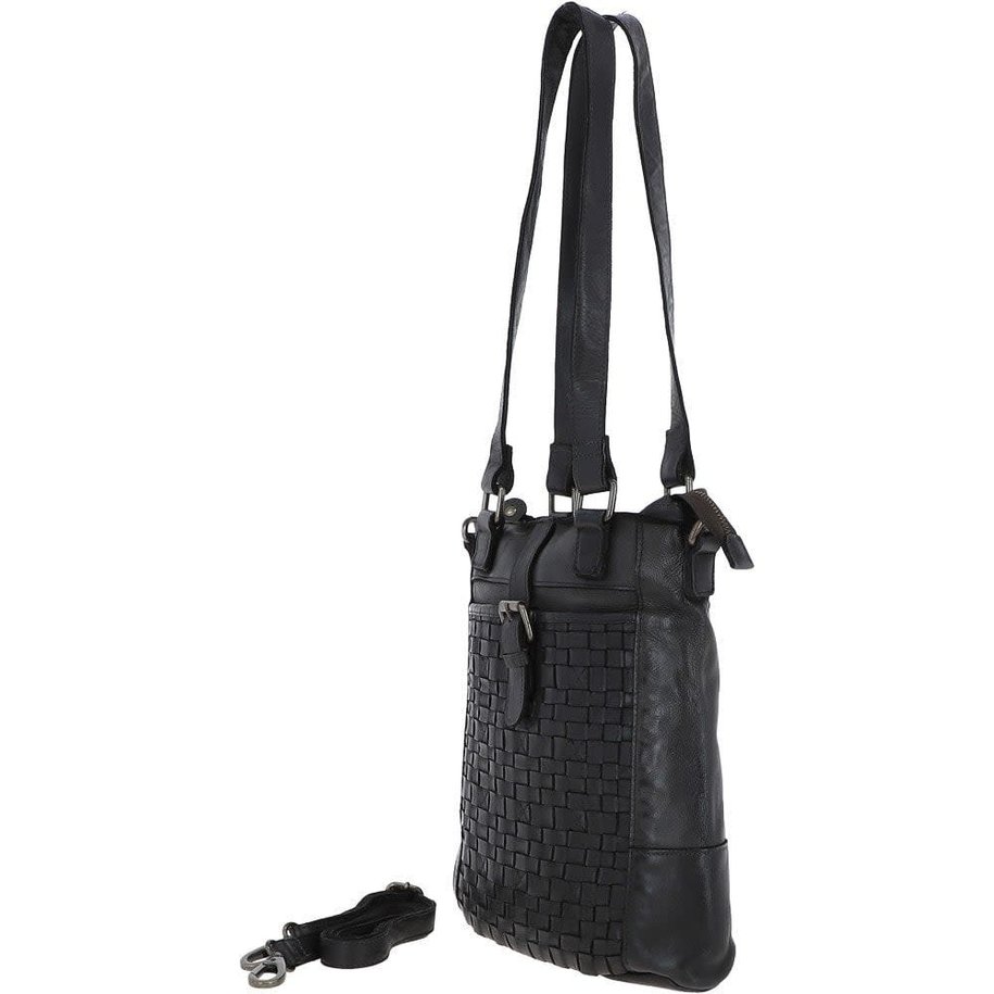 Leather Lattice Handbag Grey ( L)