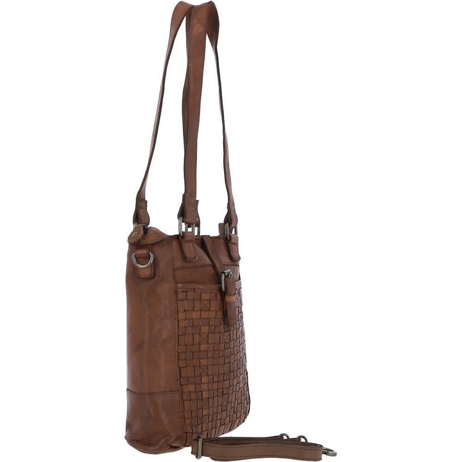 Leather lattice Handbag Taupe  ( L)