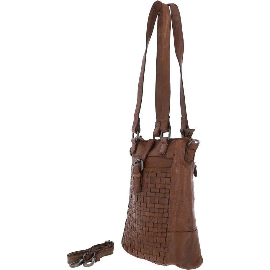Leather lattice Handbag Taupe  ( L)