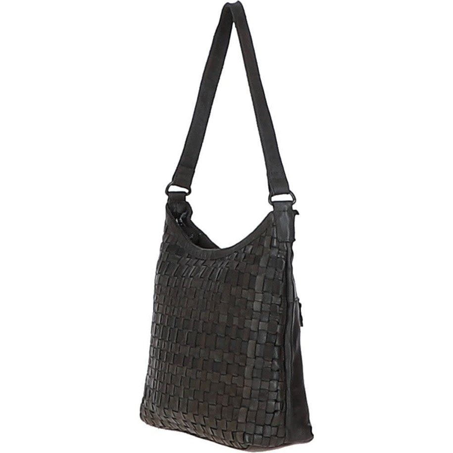 Leather Lattice Shoulder Bag  Grey ( L)