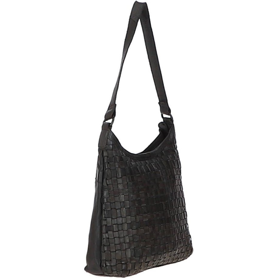 Leather Lattice Shoulder Bag  Grey ( L)