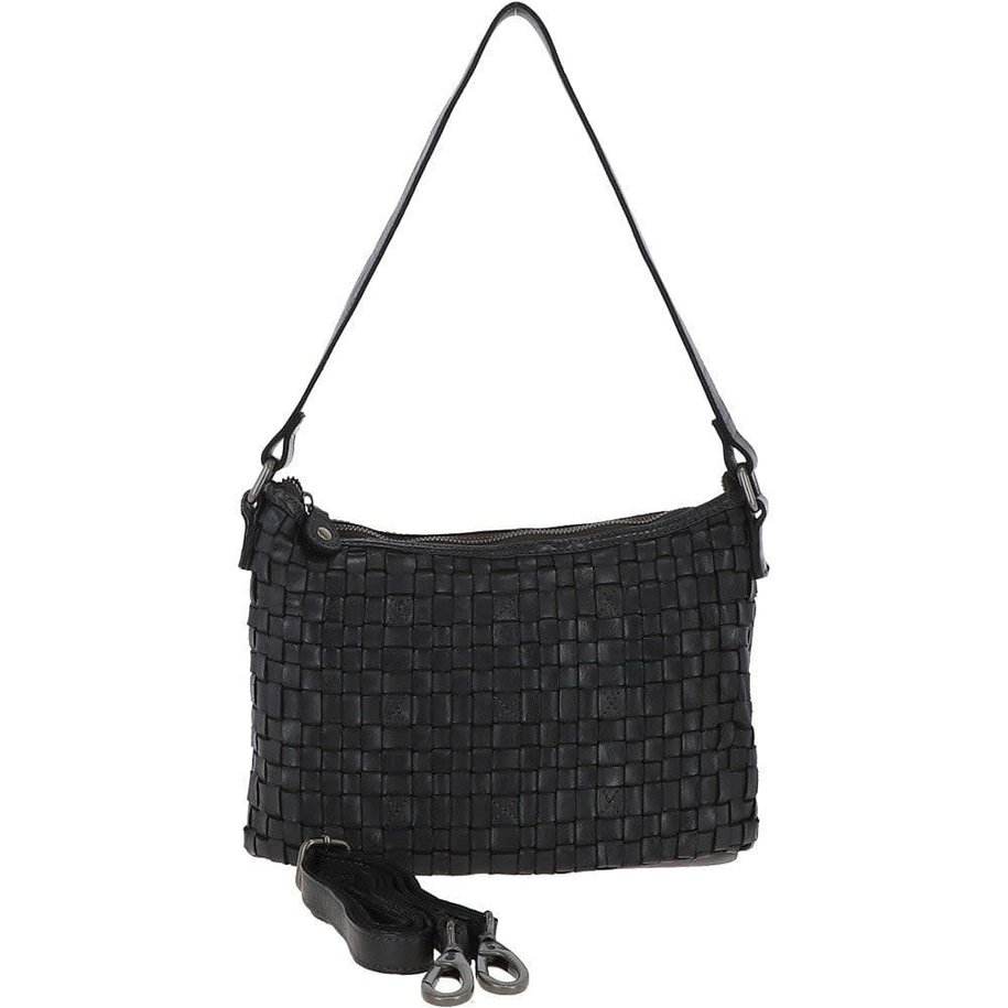 Leather Lattice Shoulder Bag  Grey ( L)