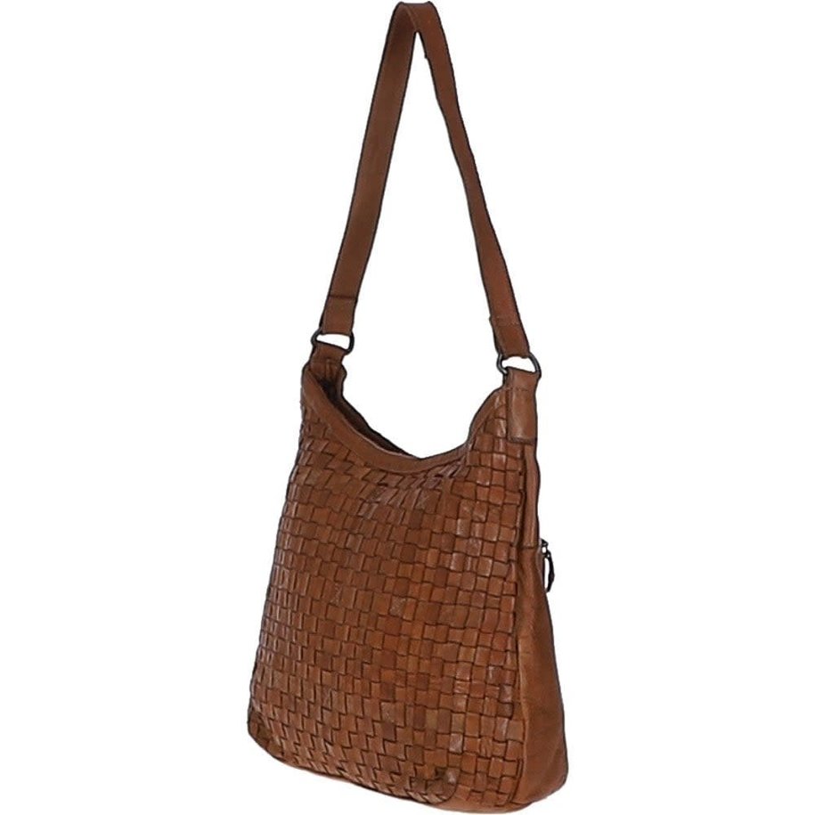Leather Lattice Shoulder Bag Taupe (L)