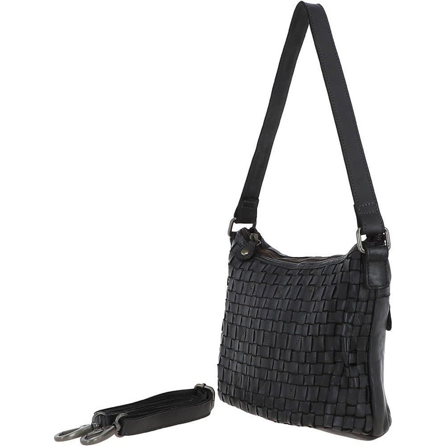 Leather Lattice Handbag   Dark Grey (M)