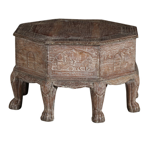 India - Old Furniture Old Teak Hexagonal Table