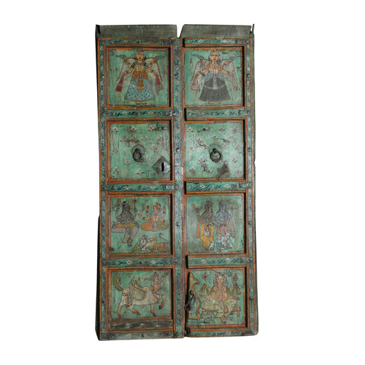 India - Old Furniture Blue/Green Painted Door Panels