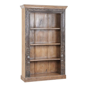 Large Mango Wood Bookcase with Carved Front