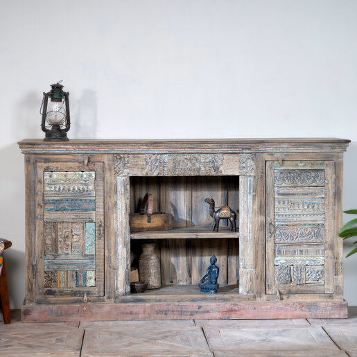 India - Old Furniture Reclaimed Teak Carved Sideboard