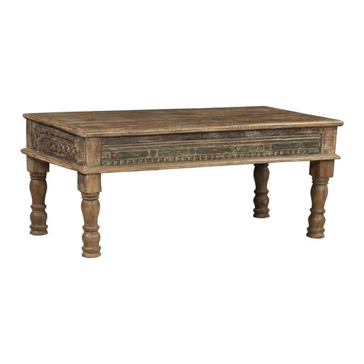 India - Old Furniture Teak Coffee Table with Carved Sides