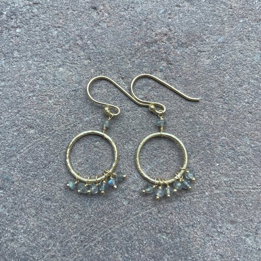 India - Jewellery & Gifts Drop Hoop Labradorite Cluster Earrings