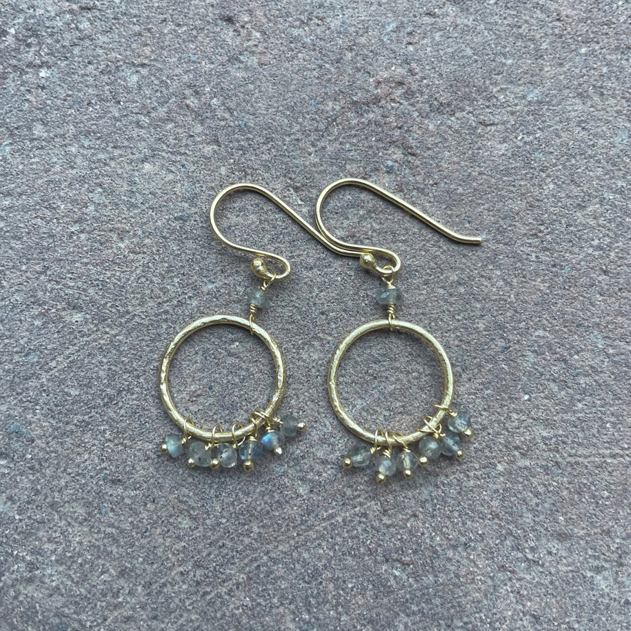 Drop Hoop Labradorite Cluster Earrings