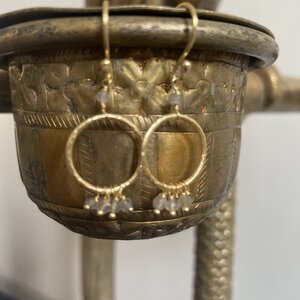 Drop Hoop Labradorite Cluster Earrings