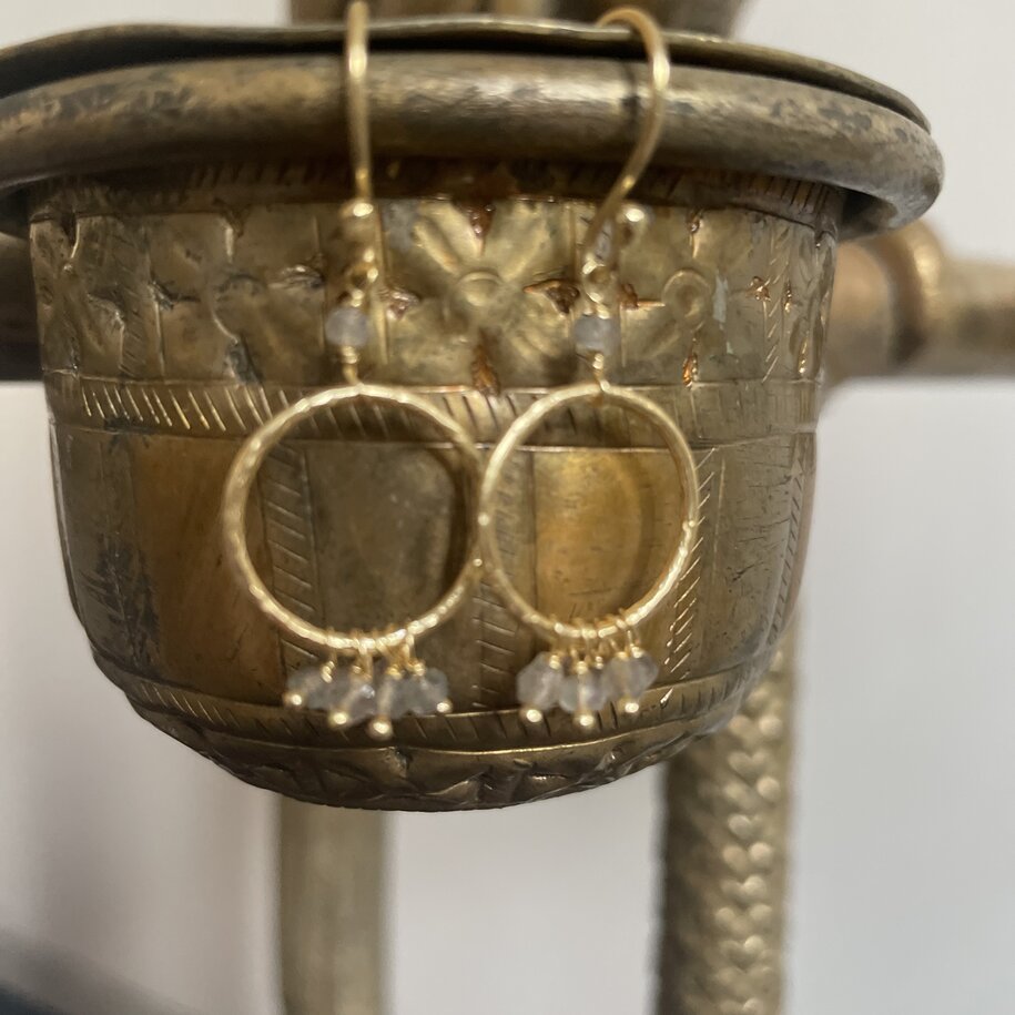 Drop Hoop Labradorite Cluster Earrings