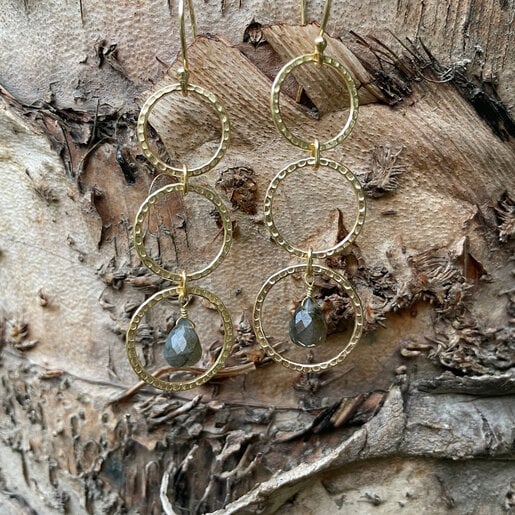 India - Jewellery & Gifts Triple Hoop Labradorite Drop Earrings