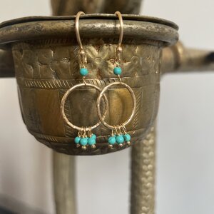 Drop Hoop Turquoise Cluster Earrings