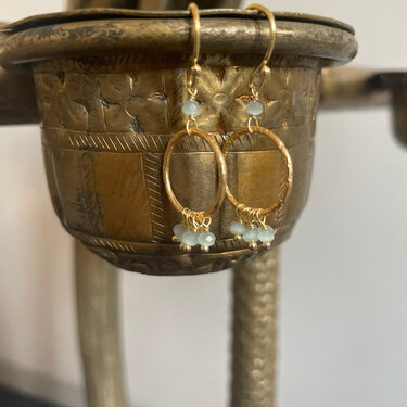 India - Jewellery & Gifts Drop Hoop Aquamarine Cluster Earrings