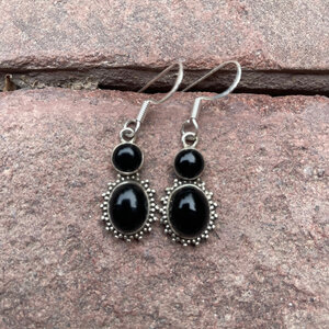 Double Onyx Starburst Drop Earrings