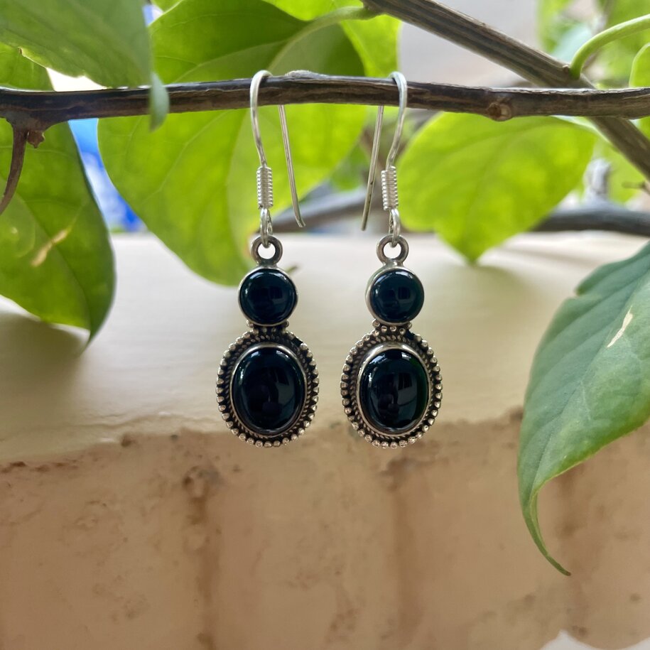 Double Onyx  Drop Earrings
