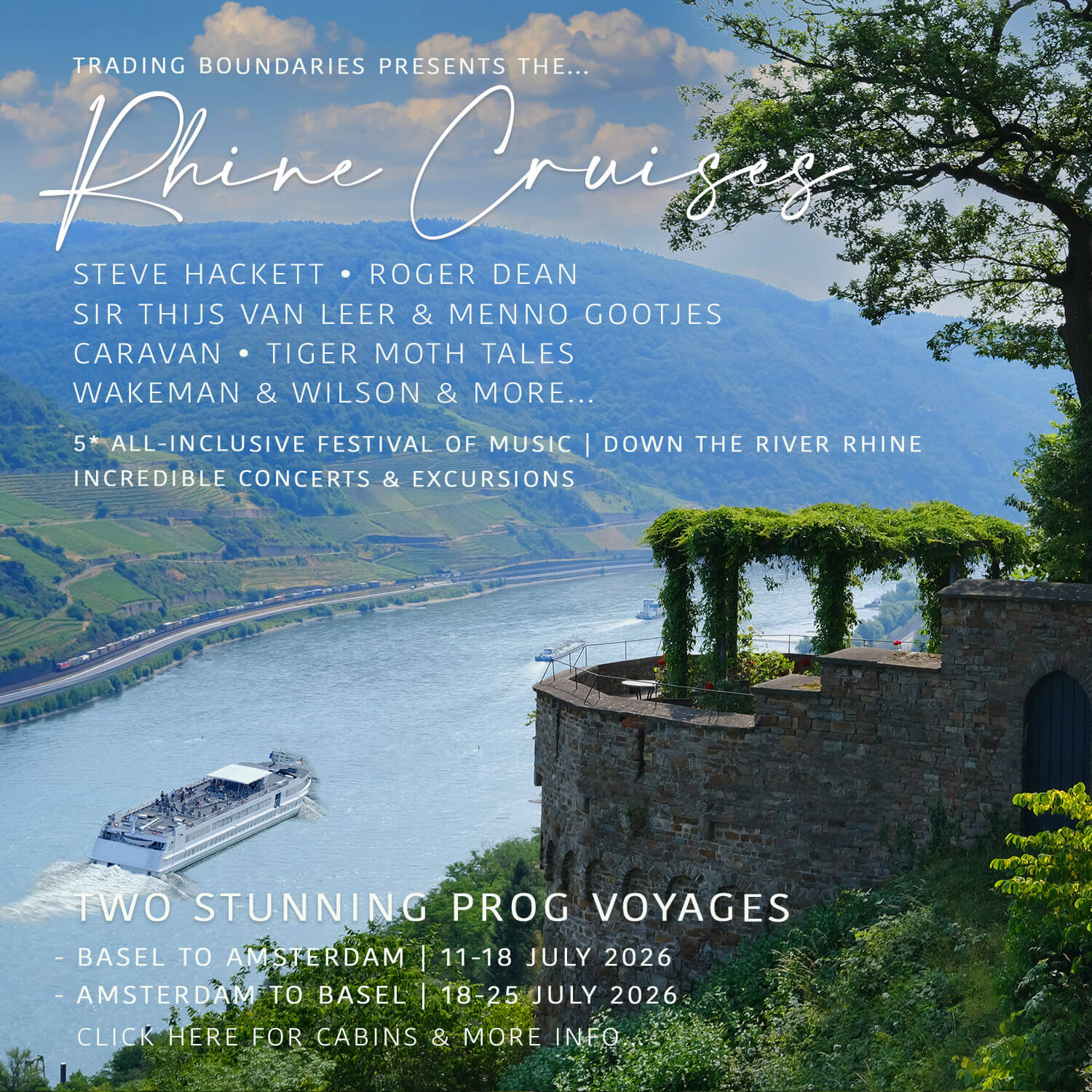Luxury Riverboart Cruise with Steve Hackett, Thijs Van Leer and Caravan, July 2026 Trading Boundaries