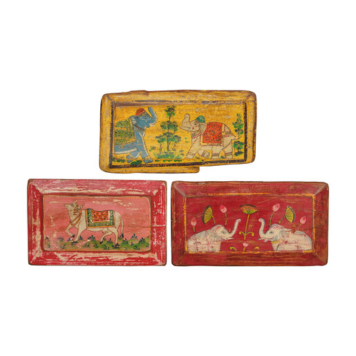 India - Old Furniture Vintage Painted Indian Panel