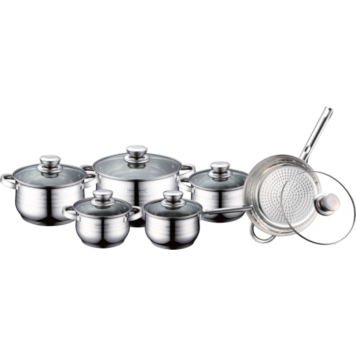 Royalty Line Royalty Line luxe pannenset RVS 12-delig zilver met glazen deksel